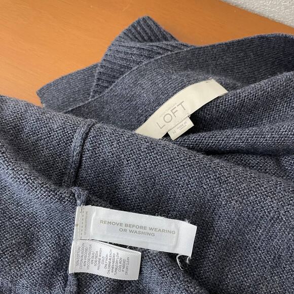 LOFT bell sleeve tie cuff open front cardigan gray sz M - Picture 4 of 6